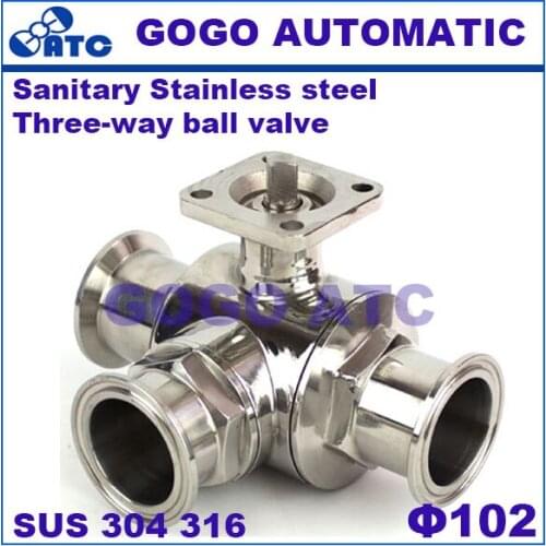 Sanitary Stainless steel 304 316 ball valve O.D 102 mm Fast-mounted clamp type high platform three-way ball valve with bracket