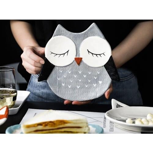 Cat / Fox / Owl / Pigeon Cartoon Salad Plate Animal Childrens Ceramic Plate Steak dish Household Cake Dessert Plate CL12261140