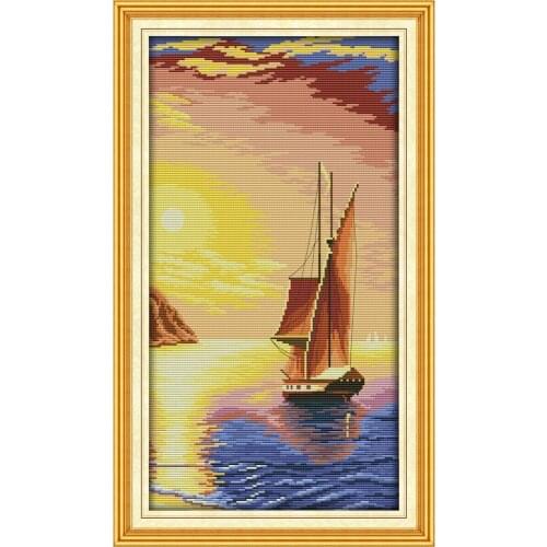 Everlasting Love The Sailboat In Sunset Chinese Cross Stitch Kits Ecological Cotton 11CT DIY Christmas Decorations For Home Gift