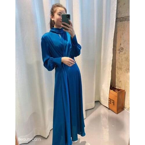 Nanyou 2021 spring dress new fashion noble generous long sleeve Icelandic silk long sleeve dress womens wear z493