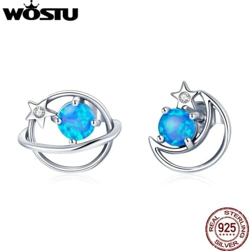 Wostu New Arrival Studs Earring Silver 925 Mysterious Star Blue Opal Star Earrings for Women Fine Jewelry Gift BKE1133