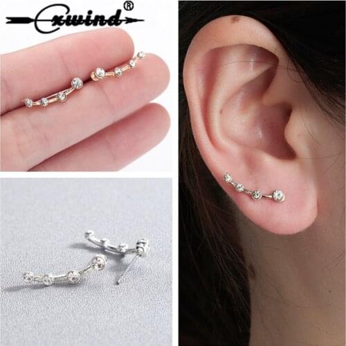 Cxwind Fashion Crystal Cz Stud Earrings Dipper Earrings For Women Girl Statement Ear climber Jewelry Exquisite Gift Wholesale