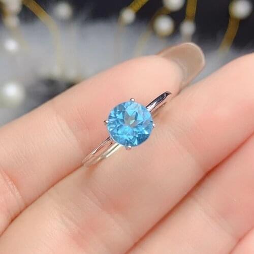 Simple Silver Topaz Ring for Woman 7mm VVS Grade Natural Topaz Silver Ring Solid 925 Silver Topaz Jewelry