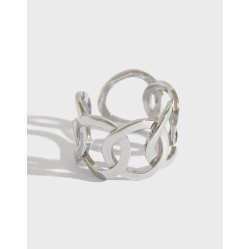 SHANICE Retro 925 Sterling Silver Open Ring Women Lady Punk Vintage INS simple wide openwork chain personality Jewelry Anillos