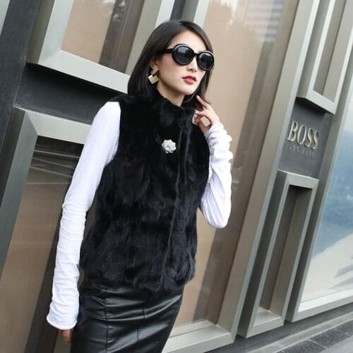 New Womens real genuine natural mink fox Fur vest Winter Warm Jacket gilet custom any size