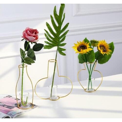 1PC Home Party Vase Abstract Gold Lines Minimalist Abstract Iron Glass Vase Dried Flower Vase Racks Nordic Flower Decor. JL 226