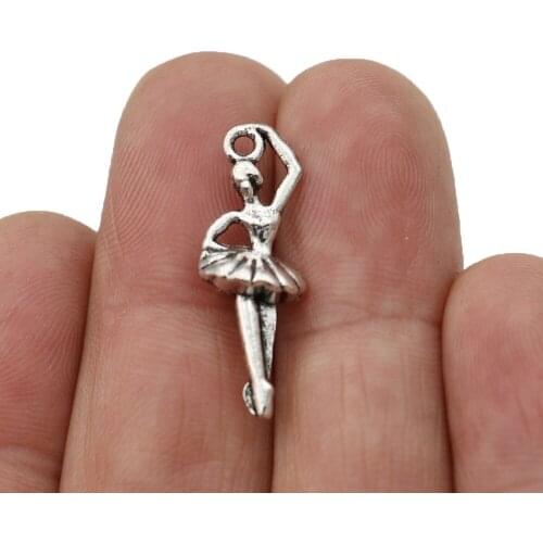 20pcs Antique Silver Plated Ballet Girl Dancer Charms Pendants for Jewelry Making Bracelet DIY Accessories 26x9mm