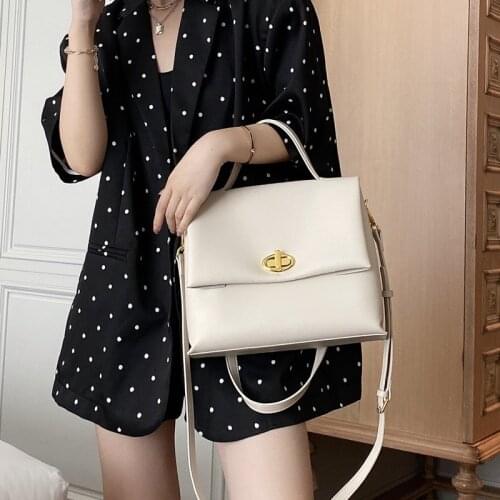 208 Cow Leather Women Flap Lock Handbag Casual Shoulder Bags High Quality