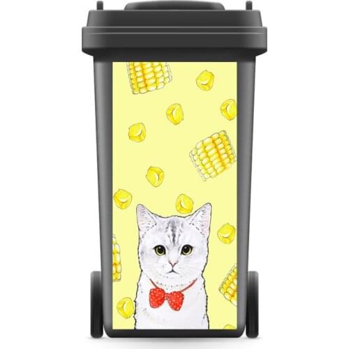 3D Rubbish Bin Sticker Art Cartoon Cat Wallpaper mural Wall Print Decal Removable Wall Mural Photo self adhesive Gift Kitchen