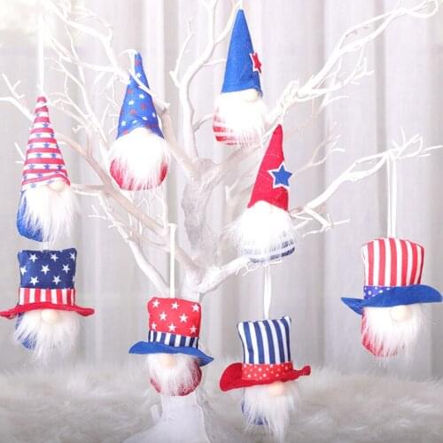 4pcs/set Party Decoration July Fourth American Independence Day Faceless Forest Old Man Doll Gift Five-pointed Star Hanging Doll