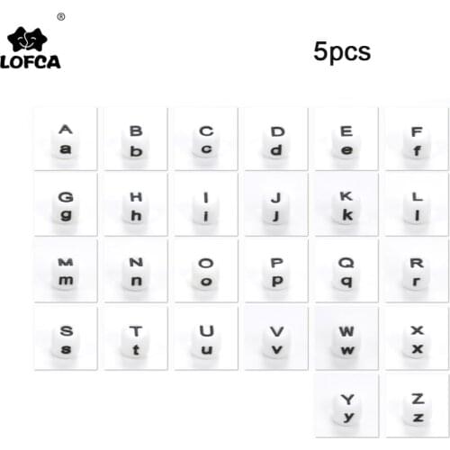 LOFCA 5pcs Silicone Beads Food Grade Letter Baby Teethers Beads BPA-Free Loose Chewing Alphabet Bead For Personalized Name DIY