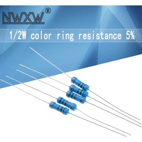 50pcs 1/2W filme De Metal resistor 5% 1R ~ 1M 1 2 10 22 47 100 330 ohm 47 22 10 1K 4.7K K 30K 100K 330K 470K 2R 10R 22R 47R 100R