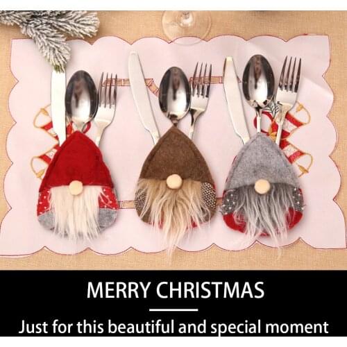 6pcs Christmas Cutlery Cover Set Fork Holder Ornament Tableware Pocket Xmas Table Decoration Kitchen Accessories