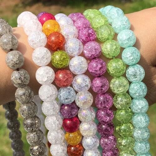 AAA Natural Snow White Cracked Quartz Multicolor Crystal Glass Beads Round Spacer Loose Beads For Jewelry Making DIY Bracelets