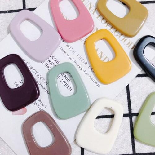 Free Shipping 60pcs Solid Colors Hollow Oout Geometry Necklace Pendants 45*31mm DIY Jewelry Findings Acrylic Resin Charms