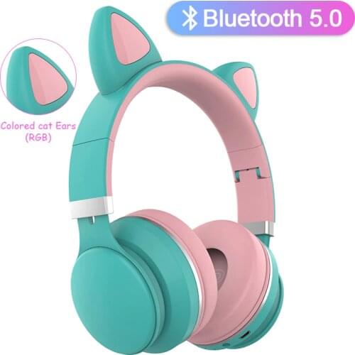 Wireless Bluetooth headphones Cartoons Cat Ears bass Noise Cancelling Kids Headhand Bluetooth 5.0 headset With Mic Grils Gift