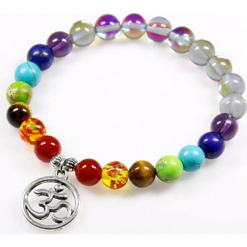 A Beads Bracelet For Women 8MM Gray Flash Stone Beads Bracelet Yoga Pendant Beads Bracelets 7 CHAKRA Healing Bracelets Power