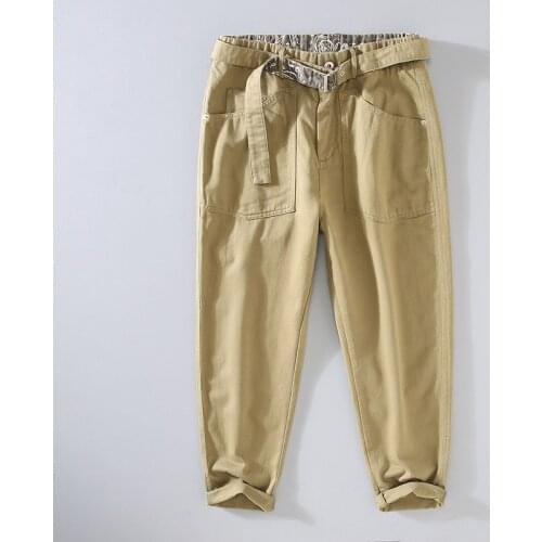 A013 Autumn Men Cargo Khaki Pants Casual Simple Loose Cotton Comfortable Zipper High Waist Streetwear Technical Male Trousers
