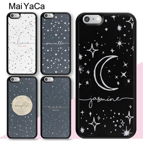 Custom Initials Name Moon Stars Space Stellar Case For iPhone XR X XS Max 12 mini 11 Pro Max SE 2020 6S 7 8 Plus Back Cover