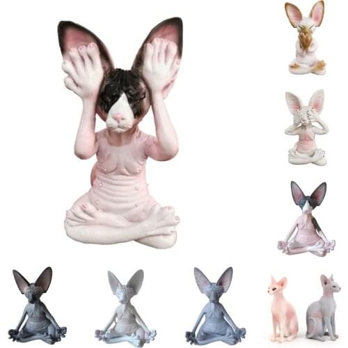 Whimsical Buddha Cat Figurine Cute Sphynx Cat Meditate Buddha Art Sculptures Outdoor Garden Statues Figurines Cat figura buda