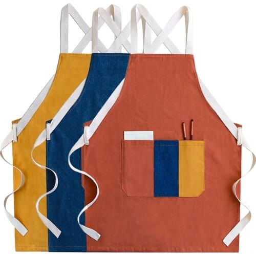 Denim Patchwork Pocket Coffee Pinafore Home Baking Bibs Cooking Accessories House Cleaning Women Apron Kitchen Accessories 46453