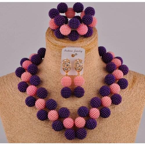 Purple and peach african beads jewelry set nigerian wedding set FZZ109