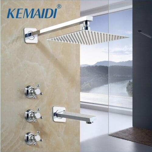 KEMAIDI Chrome Finished Shower Faucets Wall Mounted Shower Faucet Round Square Rainfall Shower Head Water Mixer Shower sets