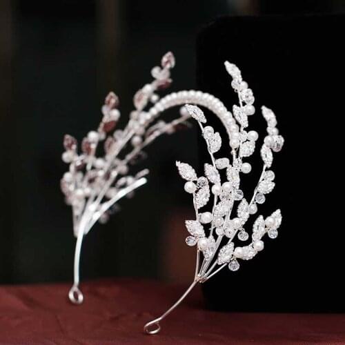 Crystal Pearl Headbands Tiaras Leaf Headpieces Crowns for Bride Evening Dress Headwear Wedding Accessories Bridal Hair Jewelry