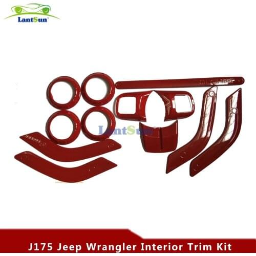 J175 12 Pieces Red Interior decoration Door Handle trim cover kit For Jeep Wrangler JK & Unlimited 2007-2017 LANTSUN