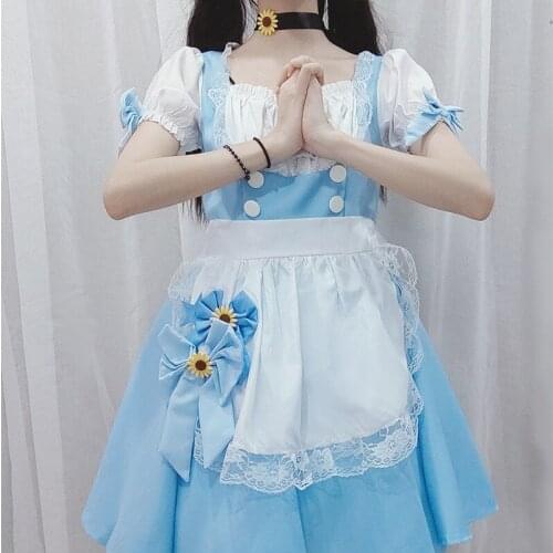 Kawaii Maid Cosplay Halloween Costumes Gothic Lolita Girl Victorian Dress Anime Role Play Fairy Princess Dress Lace Bow Dresses