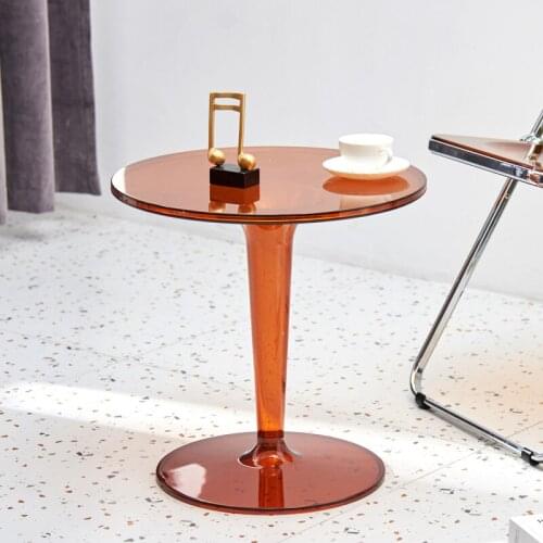 Round Coffee Tables Transparent Brown Acrylic Home Furniture Bedside Table For Living Room Kitchen Coffee Bar Decor 식탁 Tables