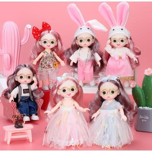 New 16Cm Bjd Doll 13 Movable Joints Cute Face Shape 3D Brown Big Eyes And Fashion Clothes Sweet Doll Hot Toys Best Gift For Kids