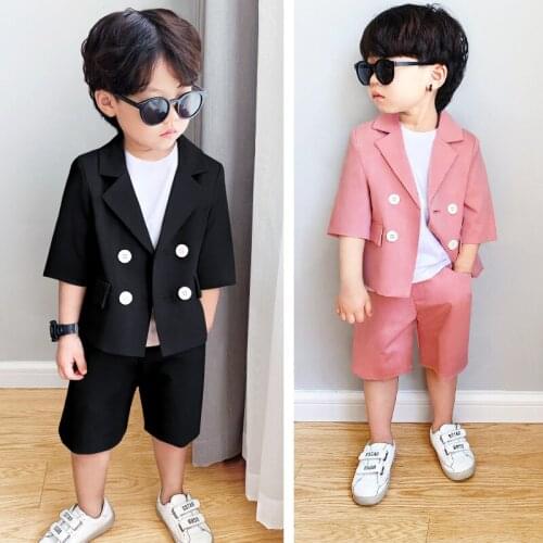 Summer Children Suit Baby Boys Suits Kids Blazer For Wedding Boys Clothes Set Short Sleeve Jacket Blazer+Pants Shorts 2pcs 2-10Y