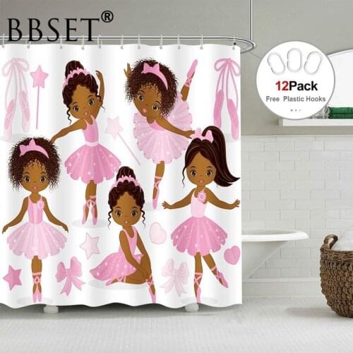 Cute Girl Shower Curtain Pink Ballet Ballerina Dancer Pattern Waterproof Multi-size Douchegordijn Bathroom Decor with 12 Hooks