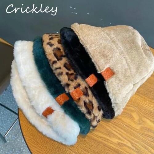Fashion Winter Plush Fur Girls Hats Warm Soft Bucket Hat Leopard Print Kids Caps Toddler Children Fisherman Hat for 2-4 Years
