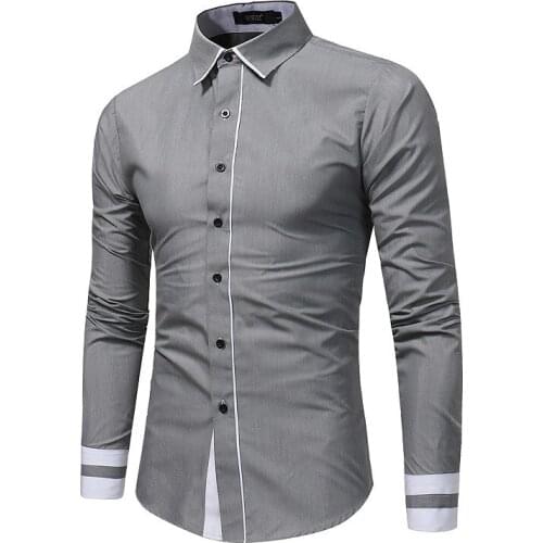 Mens Shirt Long Sleeve Turn Down Collar Patchwork Cardigan Shirt for Youth Casual Single-Breasted Slim Type Tops