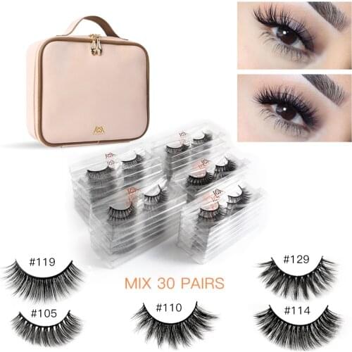 Wholesale Eyelashes 30/50 Pairs Mink Eyelashes With Makeup Bag Makeup Volume 3D Mink Lashes In Bulk Natural False lashes In Bulk