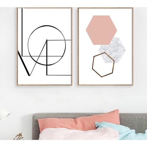 Wall Decor Canvas Hexagon Graphic Abstract Painting Minimalist Nordic Poster Pictures Modern Home Decorations No Framed