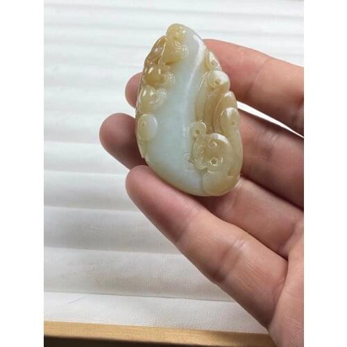 Natural 7A hetian jade hand carved lucky cloud white jade yellow jade pendant unique design jadeite jade necklace men jewelry