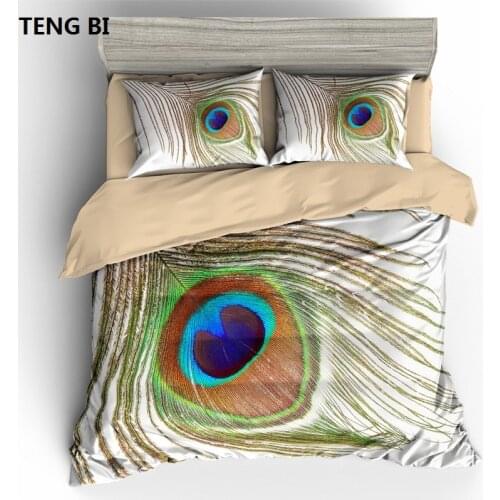 New fashion simple style home textile digital printing peacock pattern bedding set US Australia EU country size 3PCS bedding
