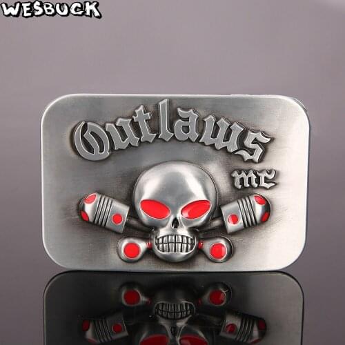 Wholesale WesBuck Brand Skull MC Motorcycle Club Belt Buckle For Mens Blue Jeans Metal Buckle 5Pcs MOQ