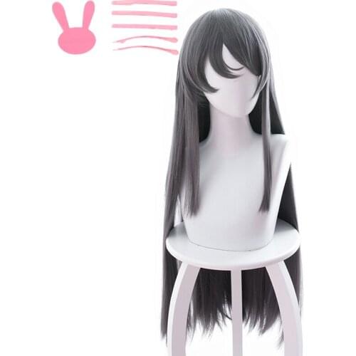 Sakurajima Mai Wig Cosplay Seishun Buta Yarou wa Bunny Girl Senpai no Yume wo Minai Long Grey Heat Resistant Hair Wigs + Wig Cap