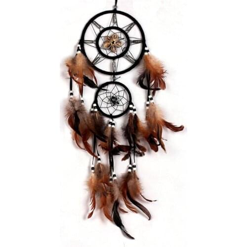 Feather Crafts Dream Catcher Brown Wind Chimes Handmade Dreamcatcher Net for Wall Hanging Car Home Decoration