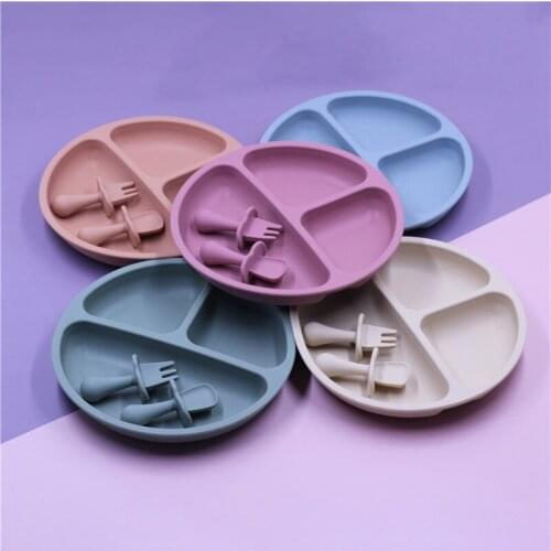 Silicone Baby Tableware With Suction Cup Toddler Plate And Portable Fork Spoon Kids Food Bowl Set