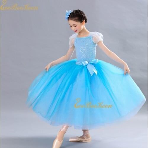Girls Dance Dress Childrens Long Princess Dress Women Ballet Tutu Dress Famela Cinderella Fairy Tale Performance sequins Gown