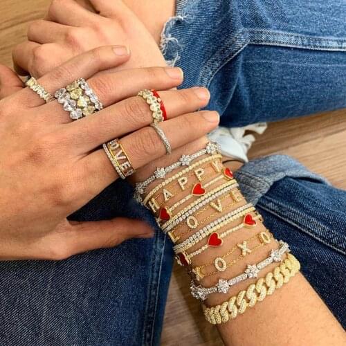 Cute lovely Enamel Heart Charm CZ Tennis Chain Bracelet Bbangle For Lover Mom Fashion Jewelry Rainbow Multi Color Extend Chain