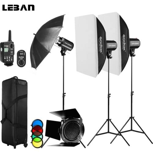 Godox 900W 3x E300 Photo Studio Flash Lighting Photographic Carry Box,Barn Doors, Light Stands, Triggers, Umbrellas, Soft Box