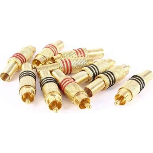 Top quality 10pcs Gold Tone Male RCA Plug Audio Connector Metal Spring Adapter
