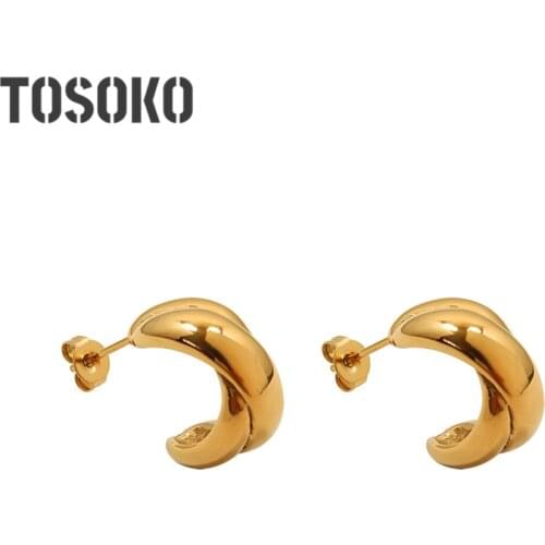 TOSOKO Stainless Steel Jewelry OL Cross Design Earrings Womens Retro Fashion Earrings BSF464
