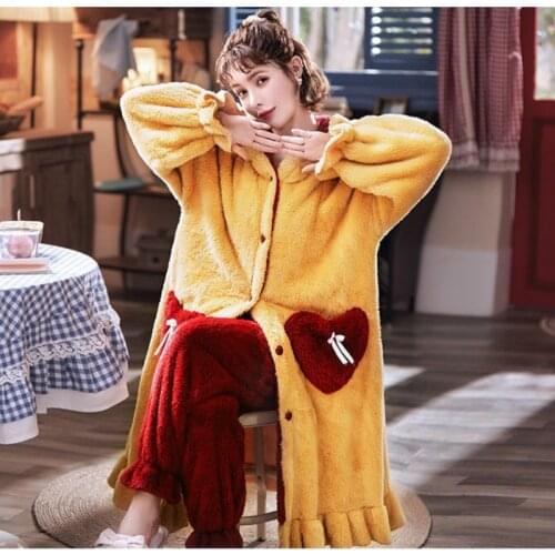 2021 Winter Flannel Pajamas Set For Women Animal Thick Warm Cute Long Sleeves Sleepwear Loose Pyjamas Suit Homewear Clothes